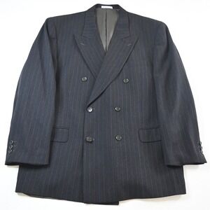 Andrew Fezza 43R 44R Black Striped 100% Wool‎ Double Breasted Blazer Sport Coat